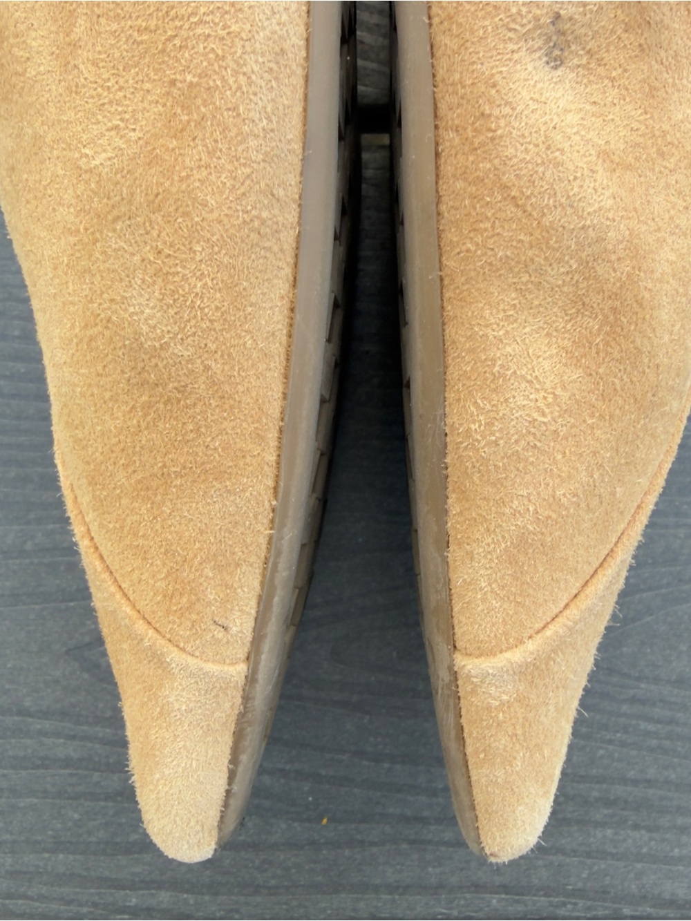Birdies The Swan Golden Oak Suede Pointed Toe Mule Flats Size 7.5 Quilted Insole - Picture 14 of 16